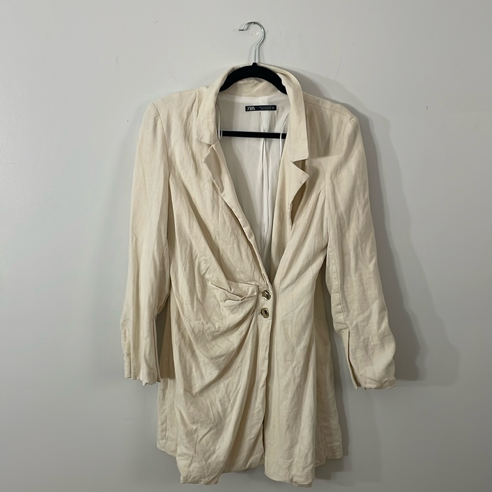 ZARA Cream Linen Blend Blazer Dress